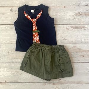 Baby Boy 3-6m Summer Outfit 100% Cotton Blue Tank Top Olive Green Shorts 3m 6m